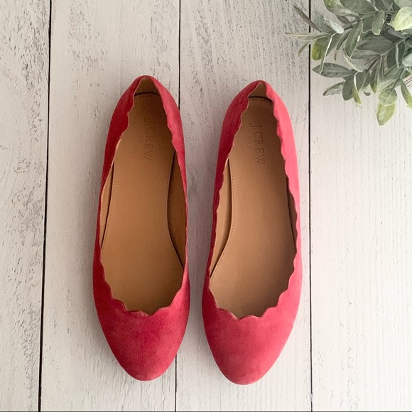 J. Crew Shoes - J.Crew Red Suede Scalloped Ballet Flat